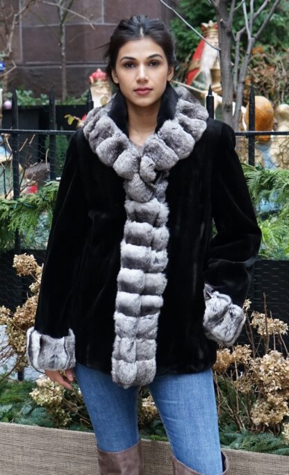 Black Sheared Mink Jacket Chinchilla Fronts 9877 - Image 4