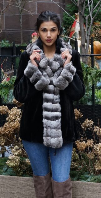 Black Sheared Mink Jacket Chinchilla Fronts 9877