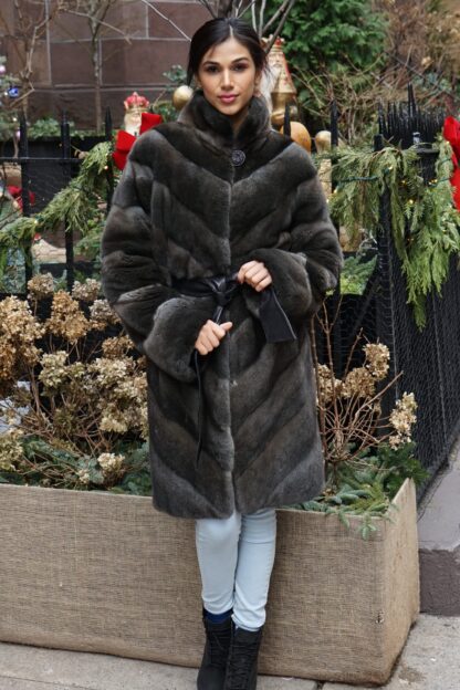 Dark Green Horizontal Mink Coat Size 8 24557 - Image 2