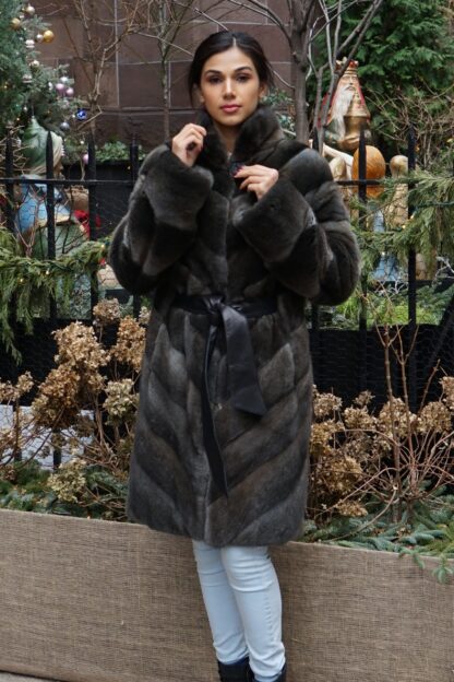 Dark Green Horizontal Mink Coat Size 8 24557 - Image 3