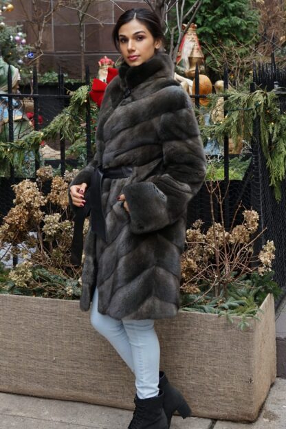 Dark Green Horizontal Mink Coat Size 8 24557 - Image 4