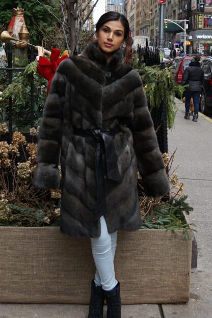 Dark Green Horizontal Mink Coat Size 8 24557 - Image 6