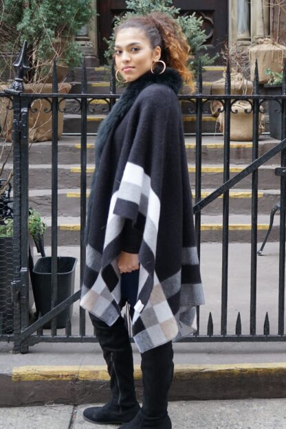 Gray Black White Cashmere Wool Black Fox Trim 645354 - Image 5