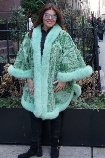 Sea Foam Green Persian Lamb Cape Fox Trim 34222