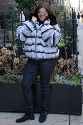 Plus Size Rex Rabbit Bomber Fur Jacket Black Fox Collar 7474