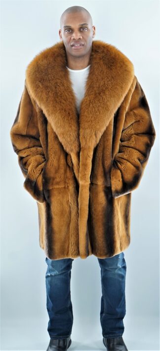 Men's Cognac Rex Rabbit Fur Stroller Fox Collar 6443