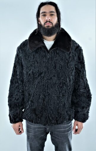 Mens Black Persian Jacket Black Mink Fur Collar 5122