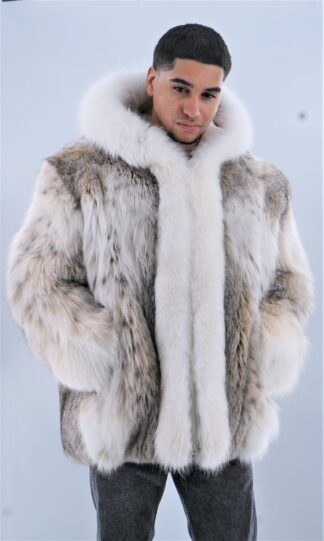 Mens Lynx Jacket with Hood White Fox Fur Trim 5543