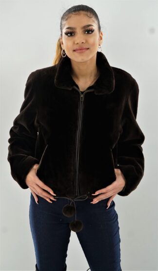 Brown Sheared Beaver Bomber Jacket 4334