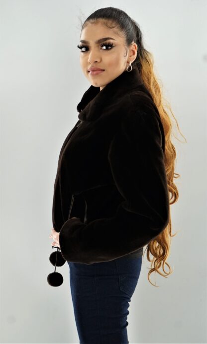 Brown Sheared Beaver Bomber Jacket 4334 - Image 2
