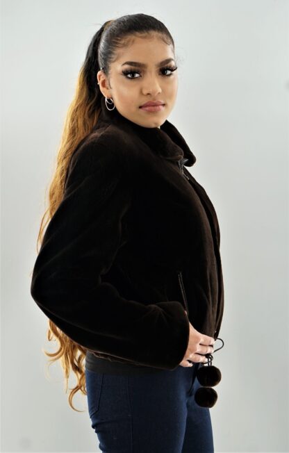 Brown Sheared Beaver Bomber Jacket 4334 - Image 3