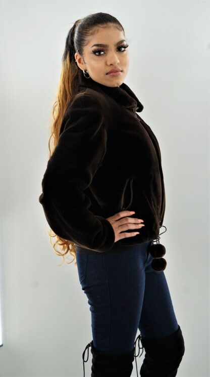Brown Sheared Beaver Bomber Jacket 4334 - Image 5