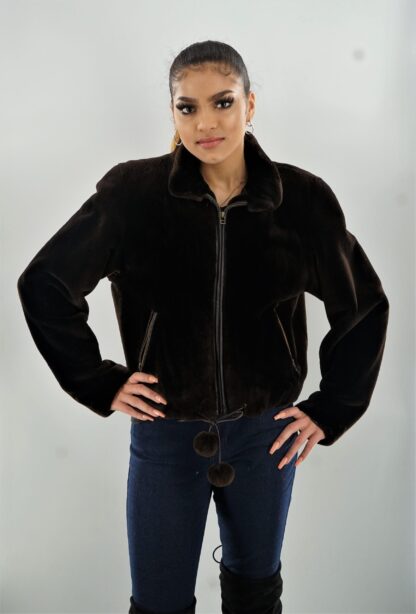 Brown Sheared Beaver Bomber Jacket 4334 - Image 6