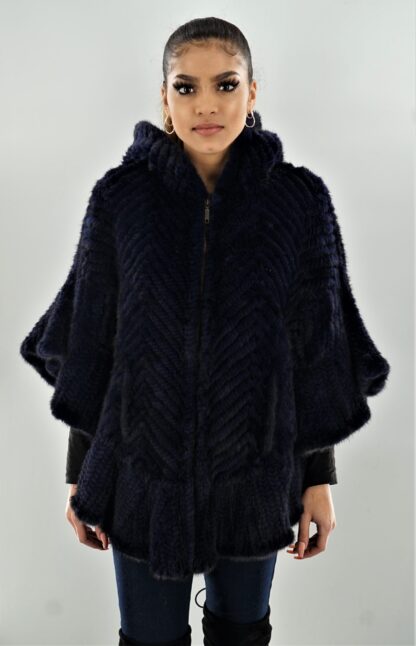 Navy Blue Knit Mink Poncho 11190 - Image 2