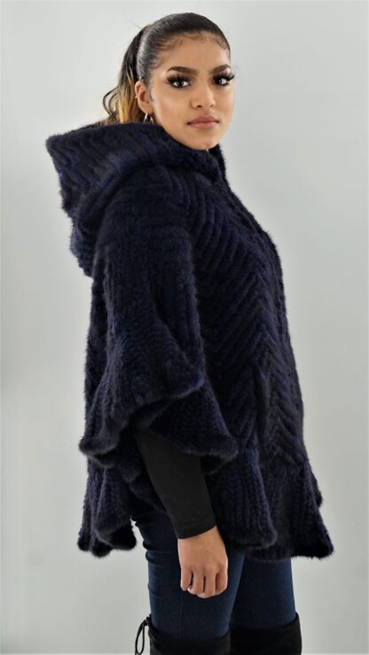 Navy Blue Knit Mink Poncho 11190 - Image 3