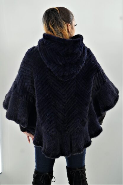 Navy Blue Knit Mink Poncho 11190 - Image 4