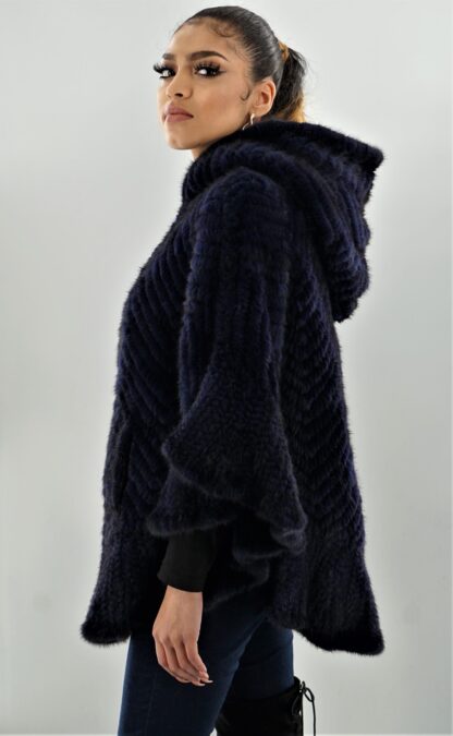 Navy Blue Knit Mink Poncho 11190 - Image 5
