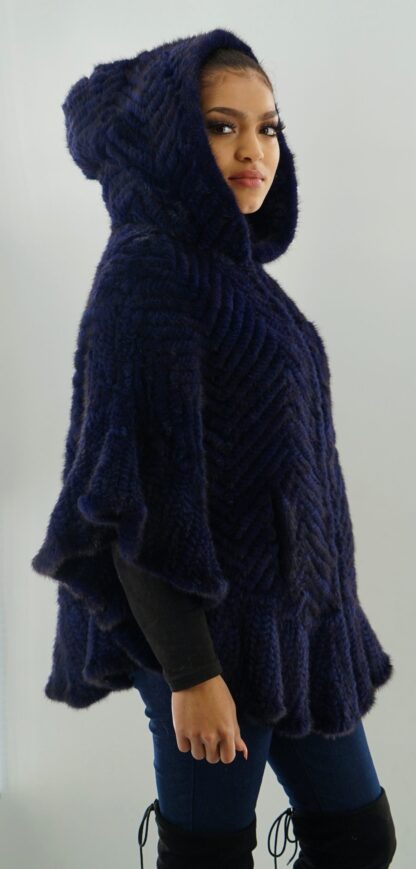 Navy Blue Knit Mink Poncho 11190 - Image 6