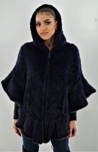 Navy Blue Knit Mink Poncho 11190