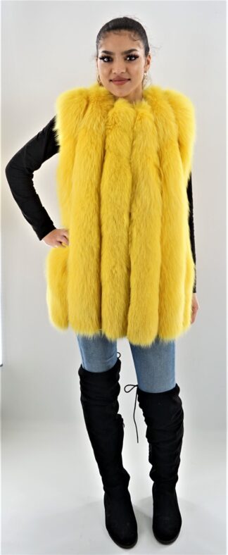 Canary Yellow Vertical Fox Fur Vest 00756