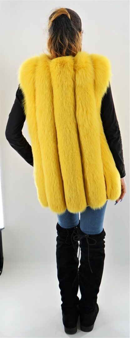 Canary Yellow Vertical Fox Fur Vest 00756 - Image 3