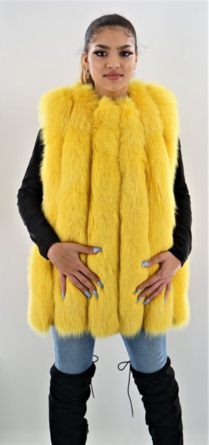 Canary Yellow Vertical Fox Fur Vest 00756 - Image 4