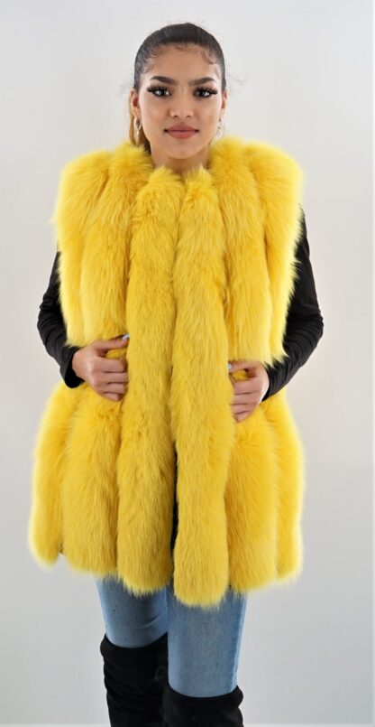 Canary Yellow Vertical Fox Fur Vest 00756 - Image 5