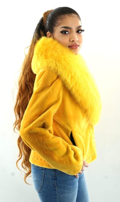 Zuki Yellow Sheared Beaver Jacket Fox Collar 47774 - Image 2