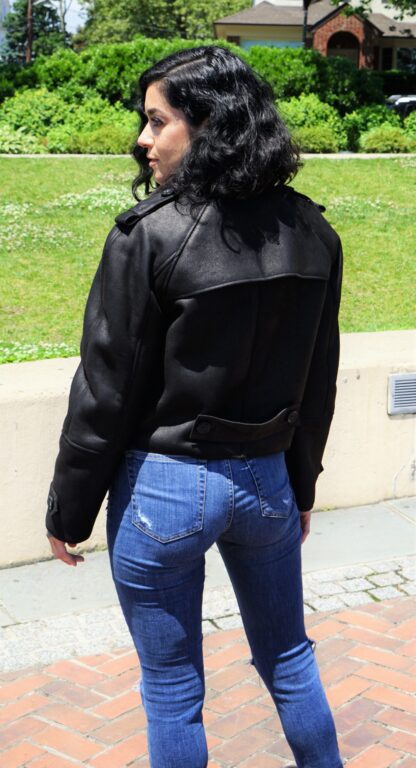 Women's Black Shearling Motorcycle Jacket 3873 - Image 4