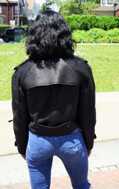 Women's Black Shearling Motorcycle Jacket 3873 - Image 5