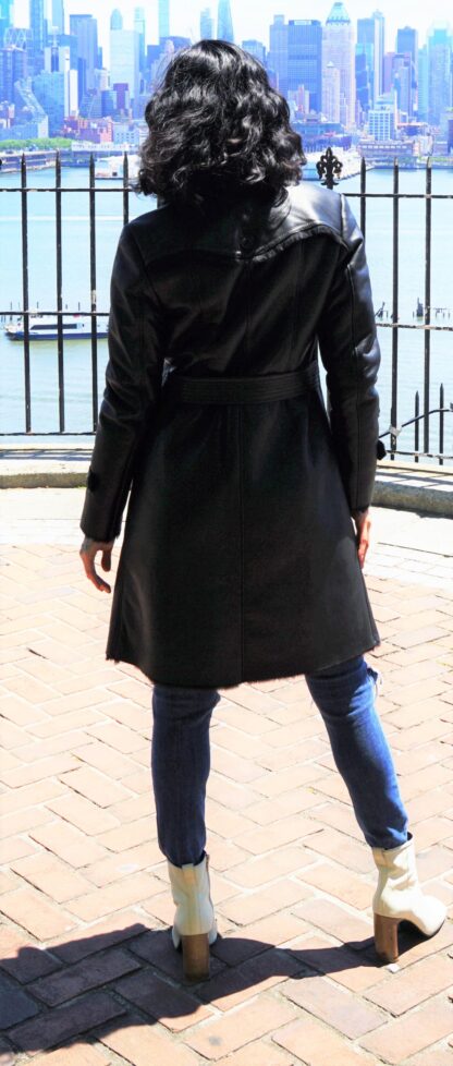 Women's Black Shearling Stroller Notched Collar 23474 - Image 2