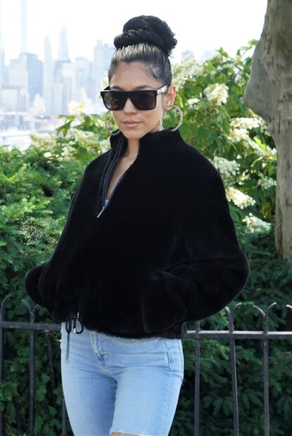 Women's Black Shearling Pullover Jacket w/ Zipper 5447 - Image 2