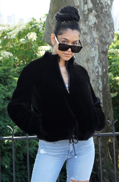 Women's Black Shearling Pullover Jacket w/ Zipper 5447 - Image 3