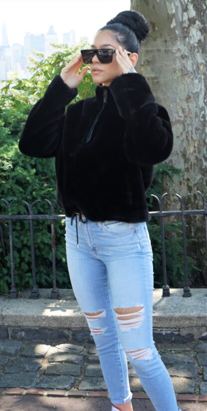 Women's Black Shearling Pullover Jacket w/ Zipper 5447 - Image 4
