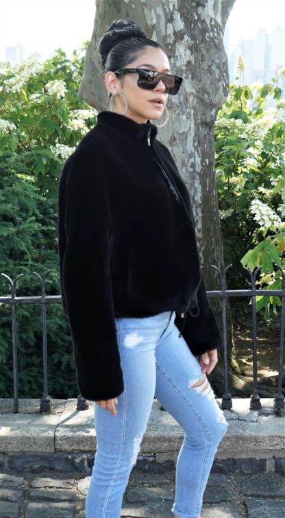 Women's Black Shearling Pullover Jacket w/ Zipper 5447 - Image 5