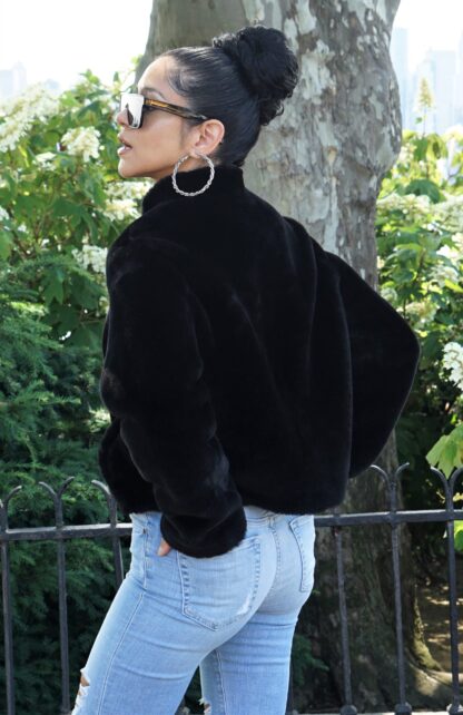 Women's Black Shearling Pullover Jacket w/ Zipper 5447 - Image 7