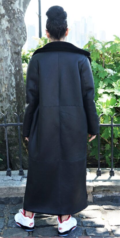 Women's Black Shearling Full Length Coat 4847 - Image 2