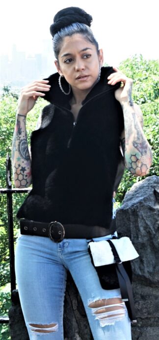 Black Shearling Vest Belt pocketbook Included 4873