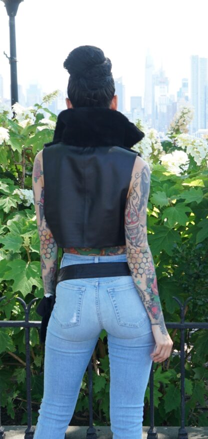 Black Shearling Vest Belt pocketbook Included 4873 - Image 3