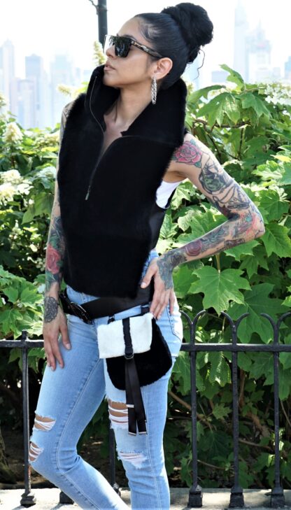 Black Shearling Vest Belt pocketbook Included 4873 - Image 5
