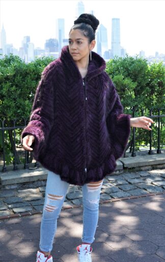 Purple Knit Mink Cape Hood 8322