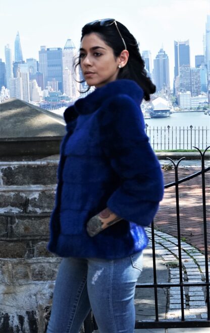 Royal Blue Mink Jacket w Fox Bag 8783 - Image 5