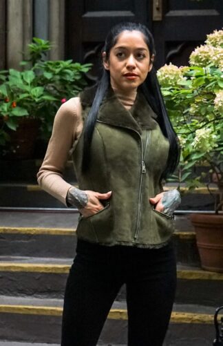 Olive Green Shearling Vest 393837