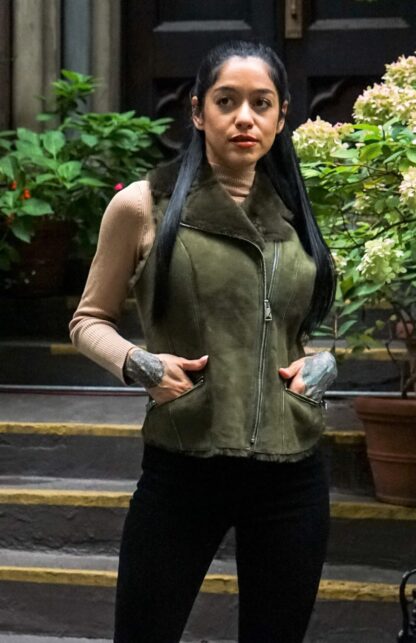 Olive Green Shearling Vest 393837