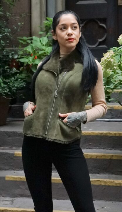 Olive Green Shearling Vest 393837 - Image 2