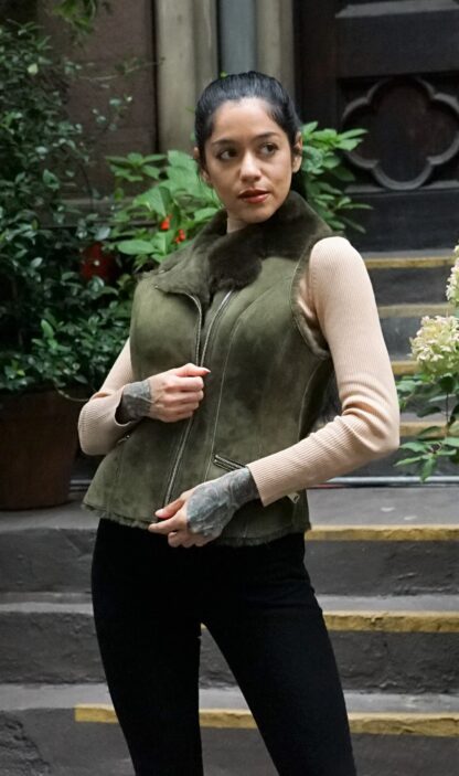Olive Green Shearling Vest 393837 - Image 5