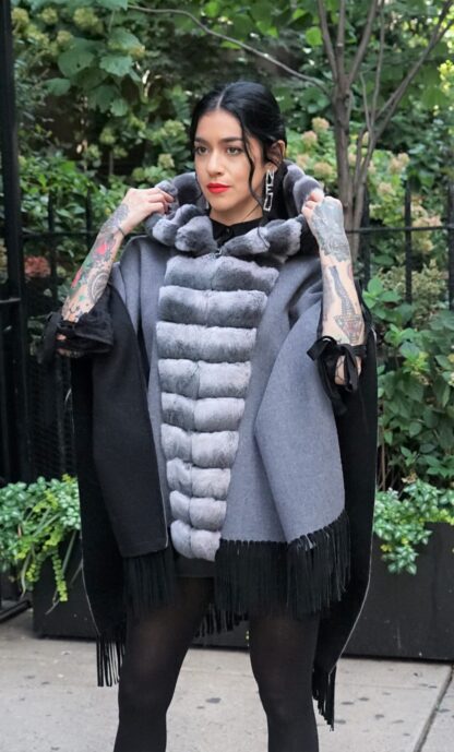Wool Cape Fringes Rex Rabbit Trim - Image 2