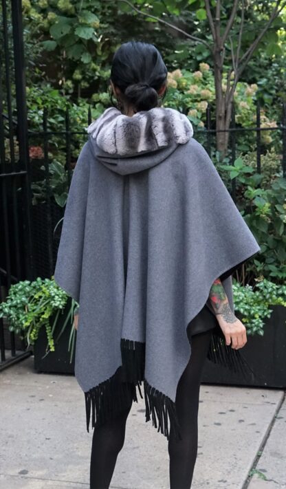 Wool Cape Fringes Rex Rabbit Trim - Image 3