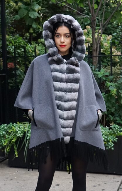 Wool Cape Fringes Rex Rabbit Trim - Image 4