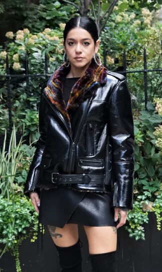 Women's Black Motorcycle Shearling Jacket 7447